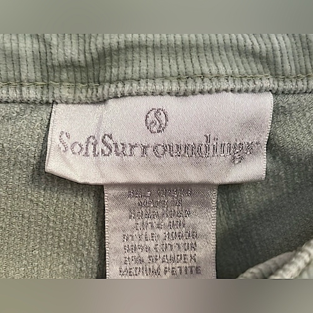 VTG Soft Surroundings Sage Green Corduroy Flared Pants: Size MP - Picture 3 of 3